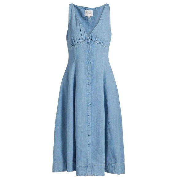 NEW, REFORMATION Sebastien Denim Midi Dress Size 2 #MD892 Sleeveless V-Neck Blue - Picture 1 of 11